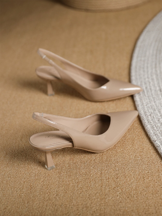 Women Point Toe Pyramid Heeled Pumps, Elegant Outdoor Slingback Pumps