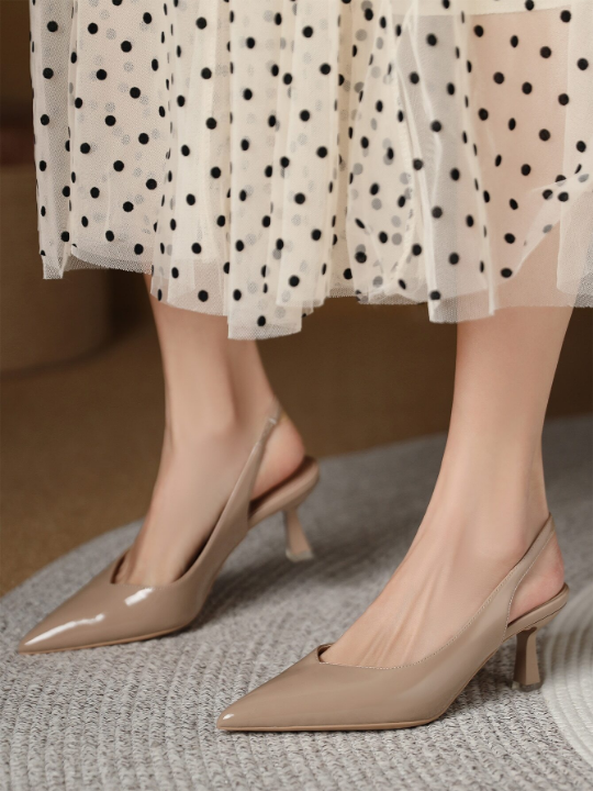 Women Point Toe Pyramid Heeled Pumps, Elegant Outdoor Slingback Pumps