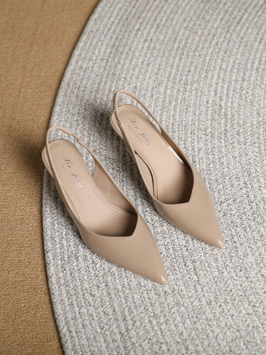 Women Point Toe Pyramid Heeled Pumps, Elegant Outdoor Slingback Pumps