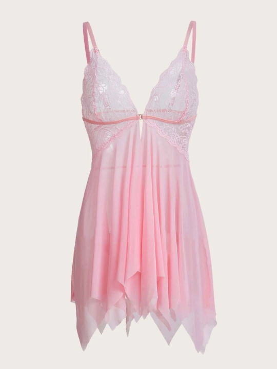 ROMWE Kawaii Contrast Lace Babydoll Dress & Thong
