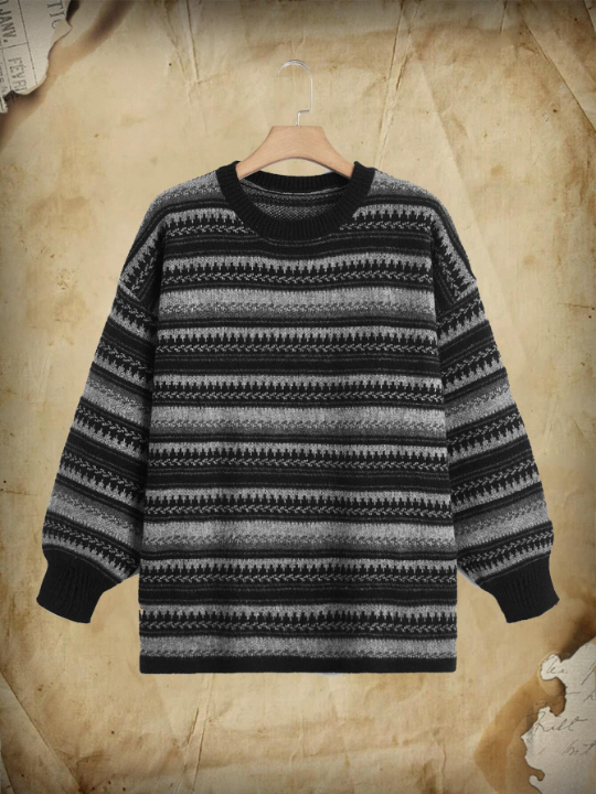 ROMWE Academia Geo Pattern Drop Shoulder Sweater