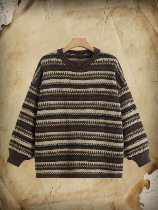 ROMWE Academia Striped Pattern Drop Shoulder Sweater