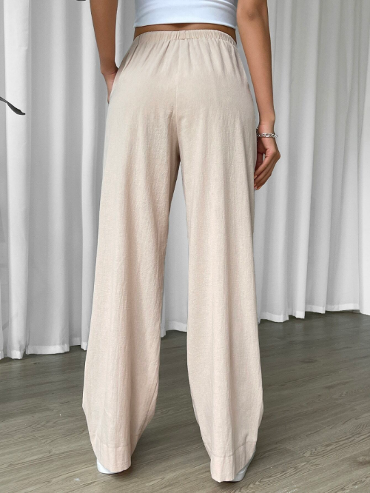 EZwear Linen Drawstring Waist Slant Pocket Wide Leg Pants