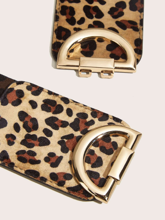 1pc Women Leopard Pattern Symmetrical Buckle Fashion Belt, For Dress Decoration