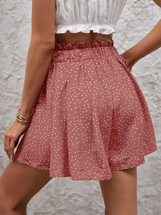 Frenchy Polka Dot Tie Front Paperbag Waist Shorts