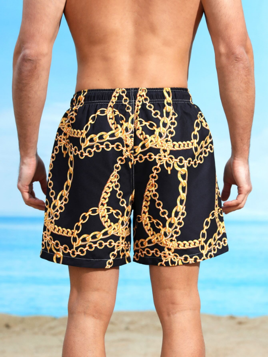 Manfinity Swimmode Men Chain Print Drawstring Waist Swim Trunks