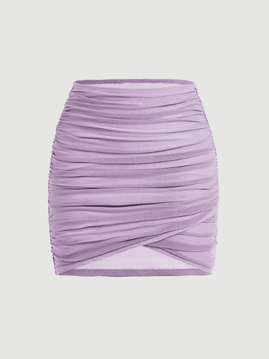 MOD Solid Ruched Bodycon Wrap Purple Skirt