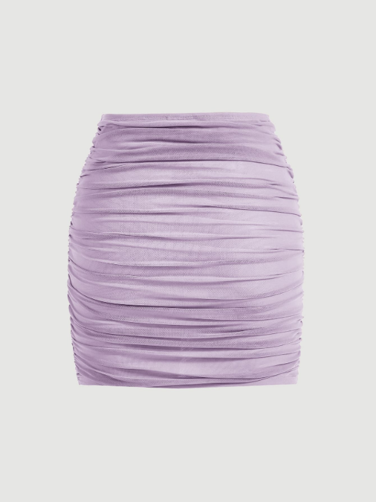 MOD Solid Ruched Bodycon Wrap Purple Skirt