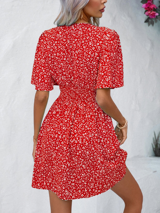 VCAY Ditsy Floral Print Butterfly Sleeve Dress