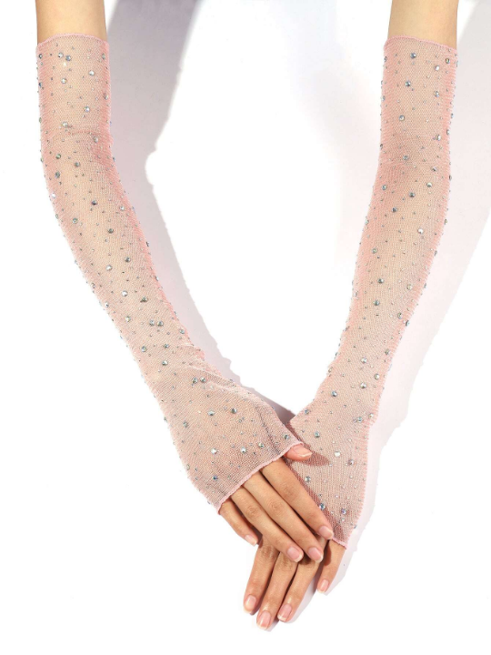 1 Pair Women Rhinestone Decor Luxury Arm Sleeves, For Party