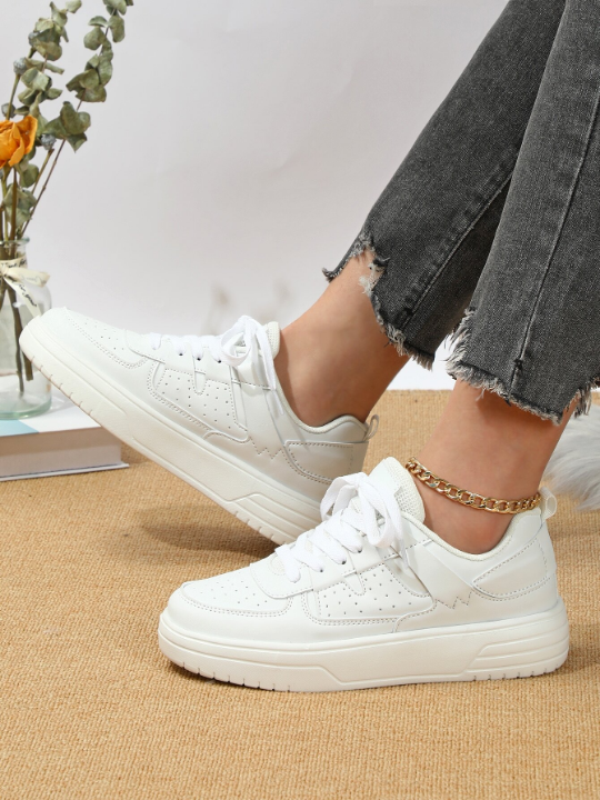 Women Minimalist Lace-up Front Skate Shoes, Sporty Outdoor Sneakers