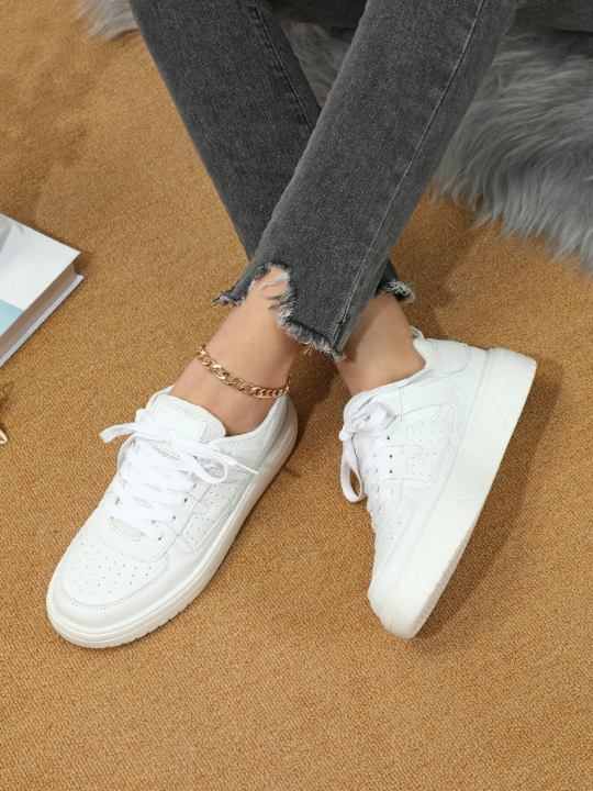 Women Minimalist Lace-up Front Skate Shoes, Sporty Outdoor Sneakers