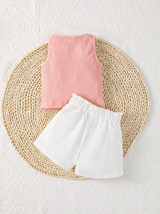 Baby Girl Notched Neckline Tank Top & Bow Front Shorts