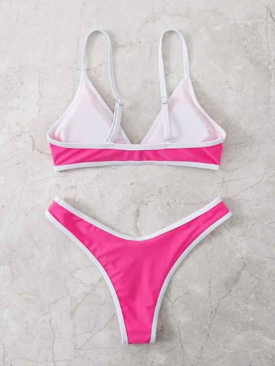 Contrast Binding High Cut Bikini Swimsuit