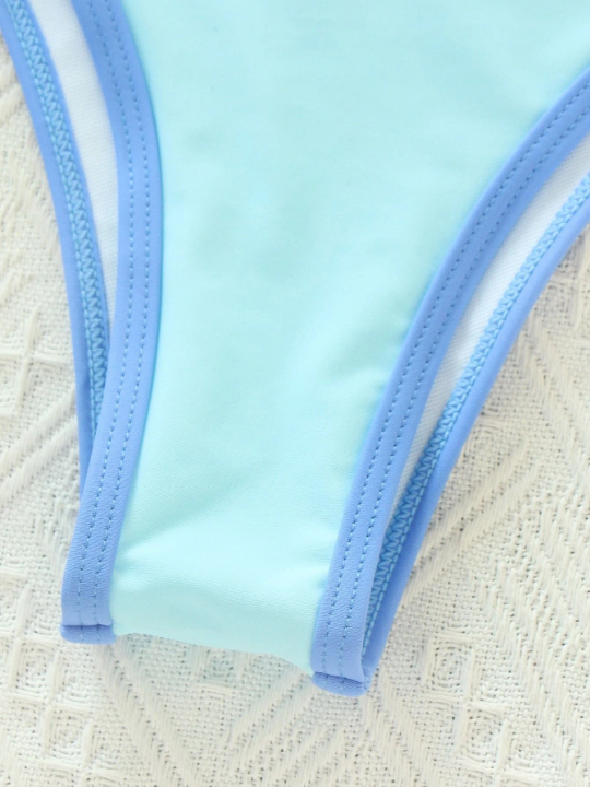 Contrast Binding High Cut Bikini Swimsuit