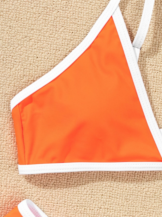 Contrast Binding High Cut Bikini Swimsuit