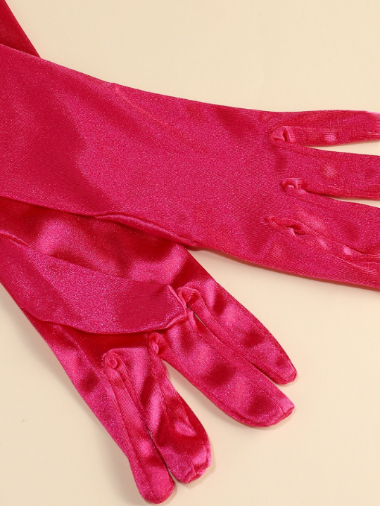 1 Pair Ladies' Fuchsia Long Satin Gloves, Elegant & Simple, Suitable For Daily Dancing Parties And Stage Performances