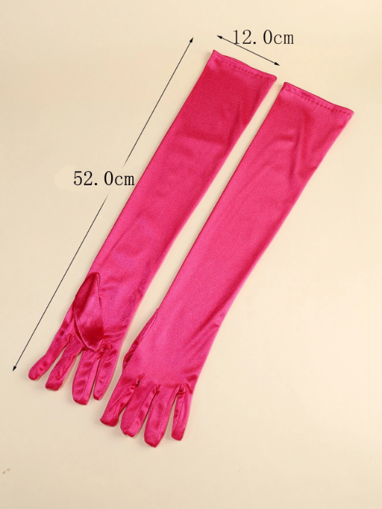 1 Pair Ladies' Fuchsia Long Satin Gloves, Elegant & Simple, Suitable For Daily Dancing Parties And Stage Performances