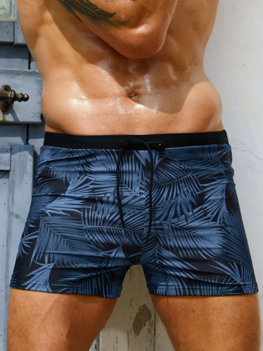 Manfinity Swimmode Men Tropical Print Drawstring Waist Swim Trunks