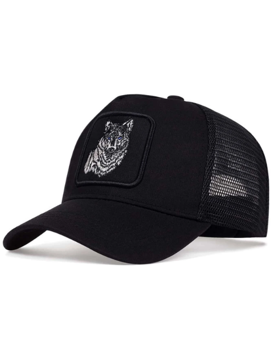 Men Wolf Embroidered Trucker Hat