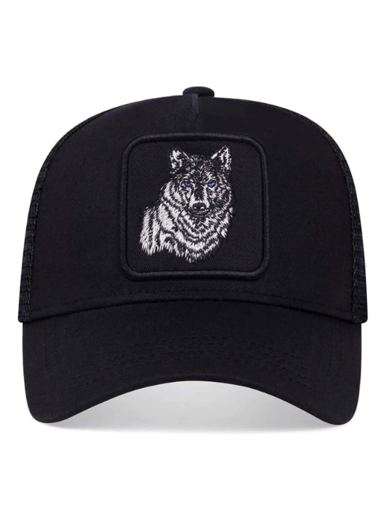 Men Wolf Embroidered Trucker Hat