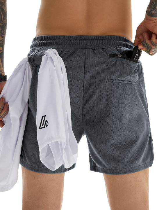 Sport Corelite Men Split Hem Drawstring Waist Sports Shorts With Towel Loop