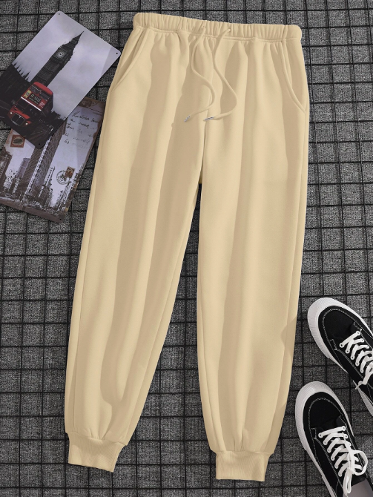 Men Solid Drawstring Waist Sweatpants