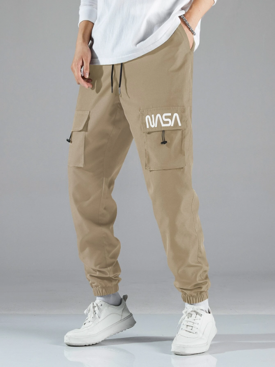 Manfinity Hypemode Men Letter Graphic Drawstring Cargo Pants