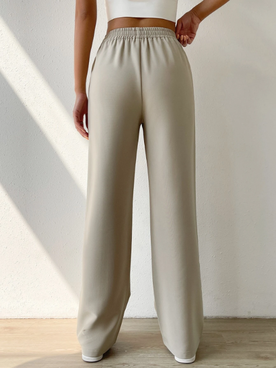 EZwear Solid Elastic Waist Wide Leg Pants