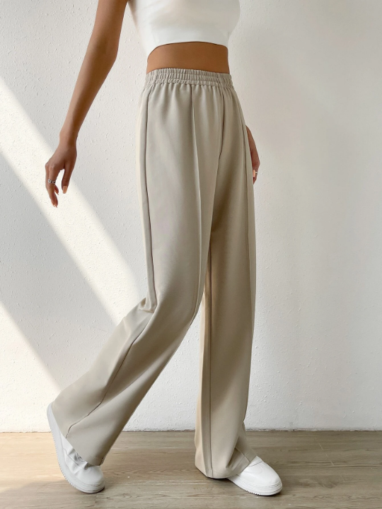 EZwear Solid Elastic Waist Wide Leg Pants