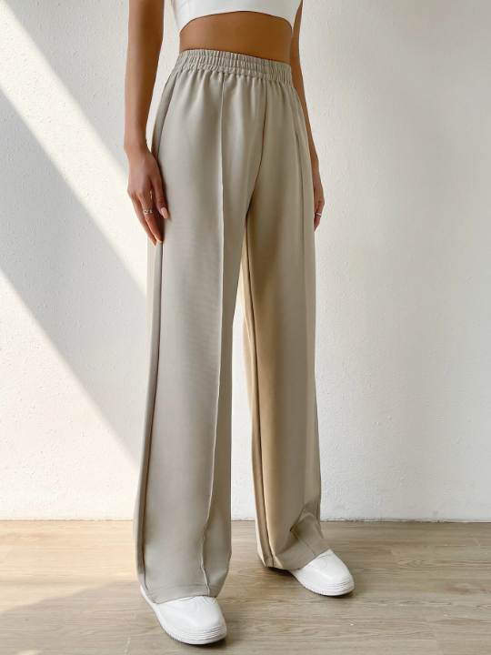 EZwear Solid Elastic Waist Wide Leg Pants