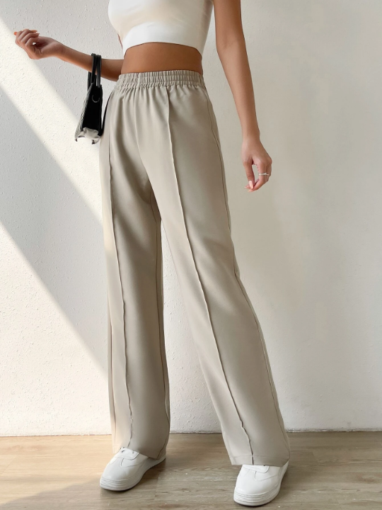 EZwear Solid Elastic Waist Wide Leg Pants