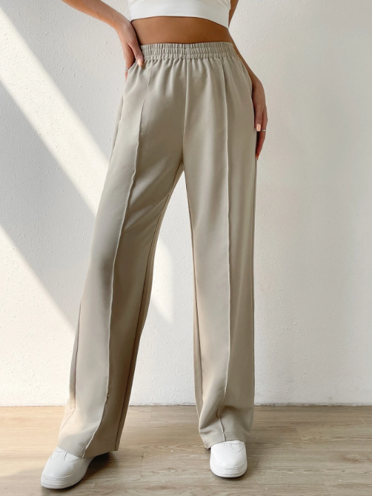 EZwear Solid Elastic Waist Wide Leg Pants