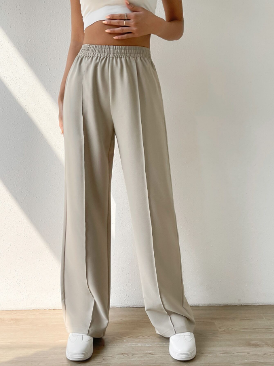 EZwear Solid Elastic Waist Wide Leg Pants