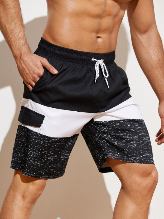 Manfinity Swimmode Men Color Block Flap Detail Swim Trunks