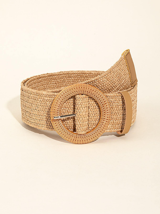 1pc Women ellipse Buckle Boho Straw Belt For Beach