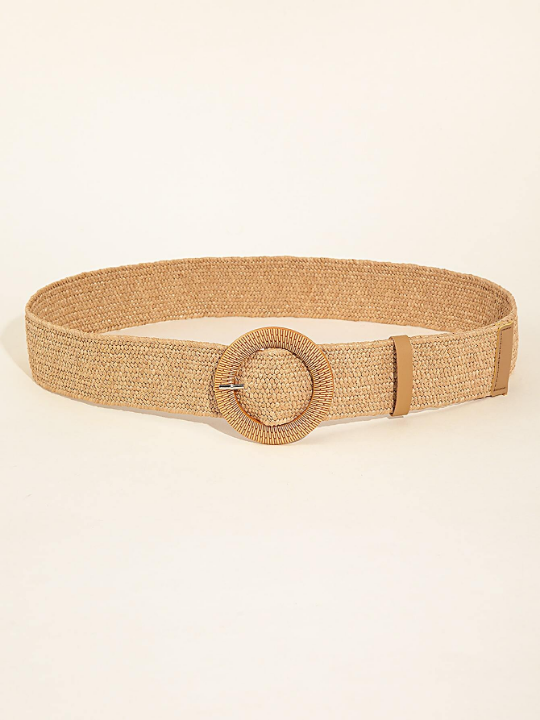 1pc Women ellipse Buckle Boho Straw Belt For Beach