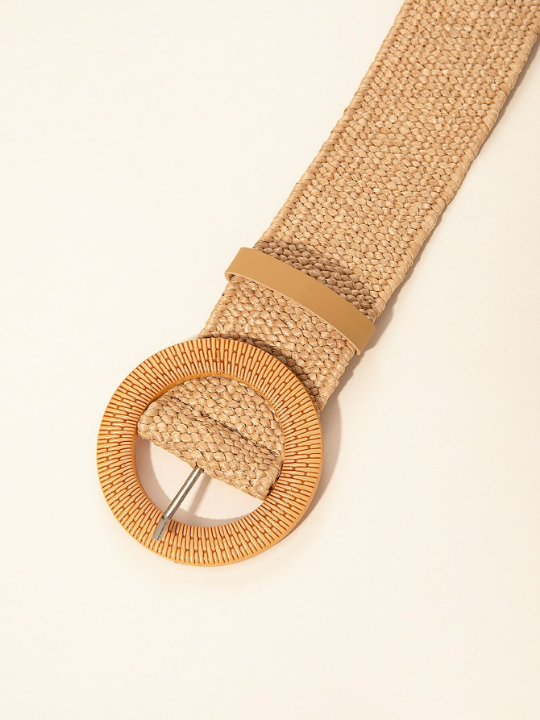 1pc Women ellipse Buckle Boho Straw Belt For Beach