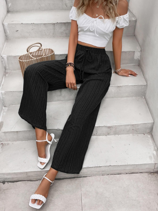 VCAY Solid Knot Front Wide Leg Pants