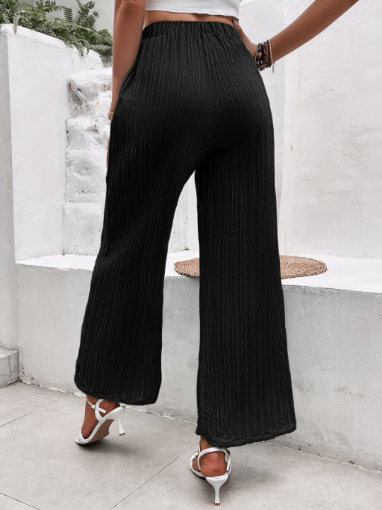 VCAY Solid Knot Front Wide Leg Pants