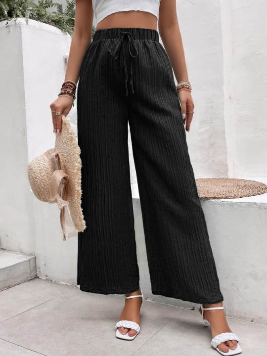 VCAY Solid Knot Front Wide Leg Pants