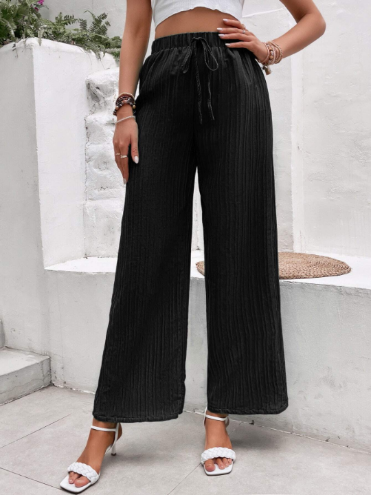 VCAY Solid Knot Front Wide Leg Pants