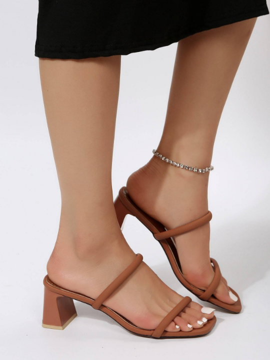 Women Double Strap Chunky Heeled Sandals, Elegant Summer Mule Sandals