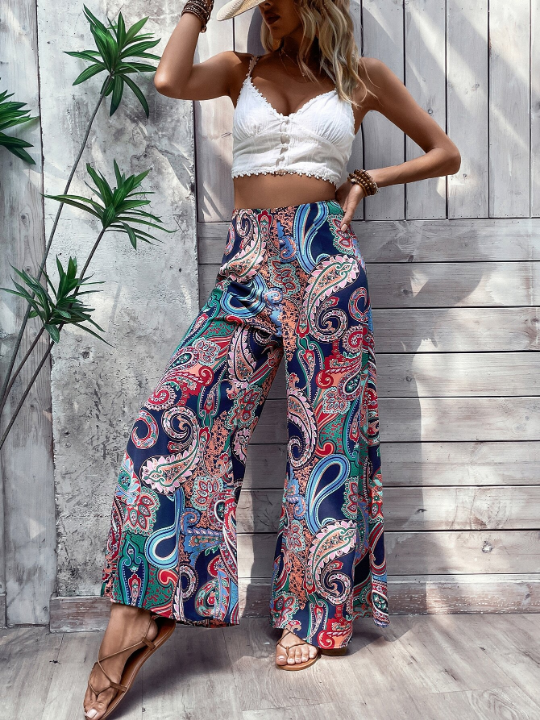 VCAY Paisley Print Wide Leg Pants