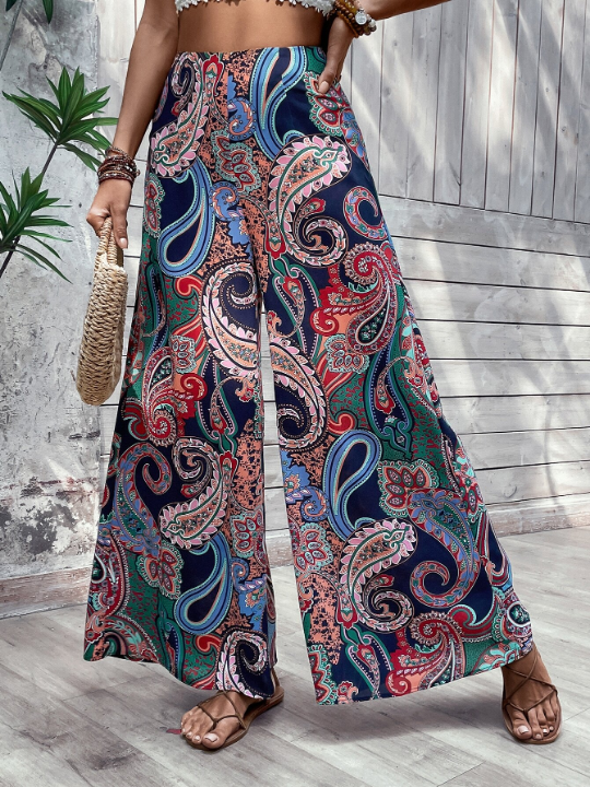 VCAY Paisley Print Wide Leg Pants