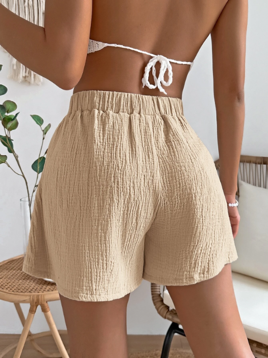 VCAY Tie Waist Solid Shorts