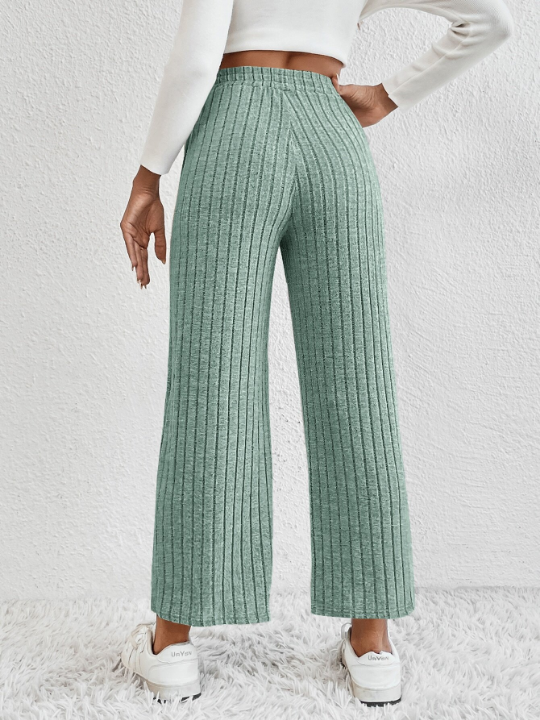 EZwear Solid Tie Waist Wide Leg Pants