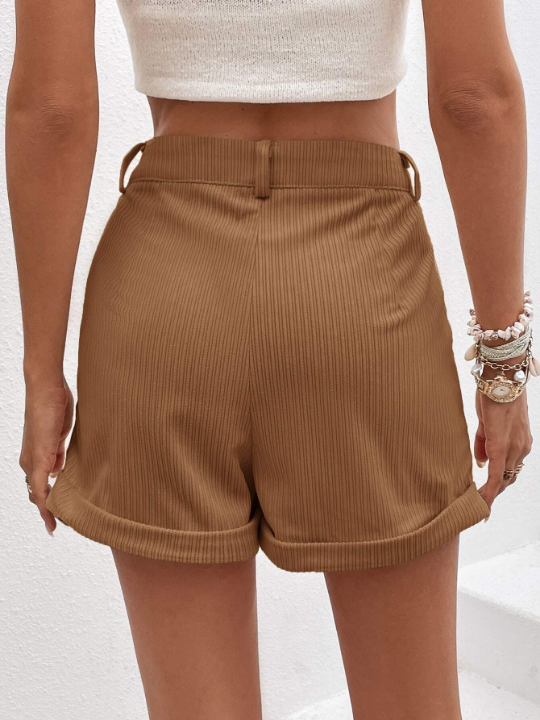 Essnce High Waist Roll Up Hem Corduroy Shorts