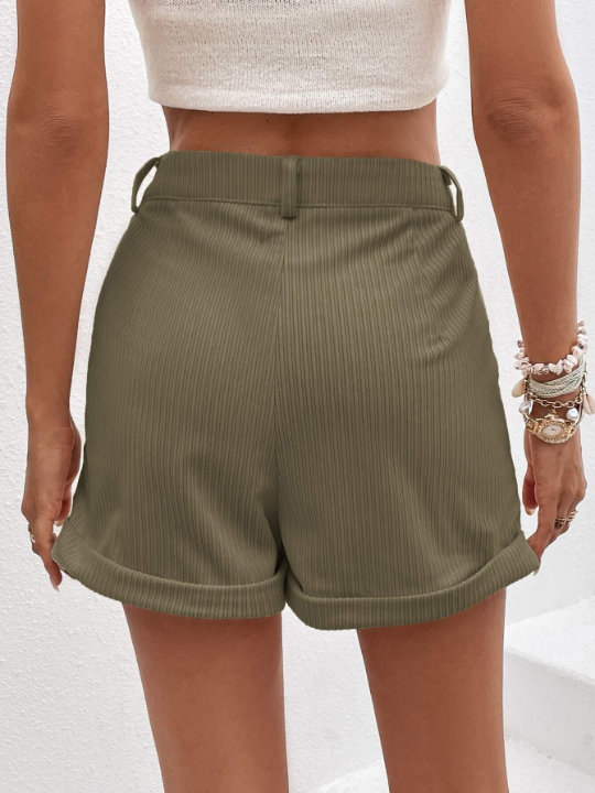 Essnce High Waist Slant Pocket Roll Up Hem Shorts