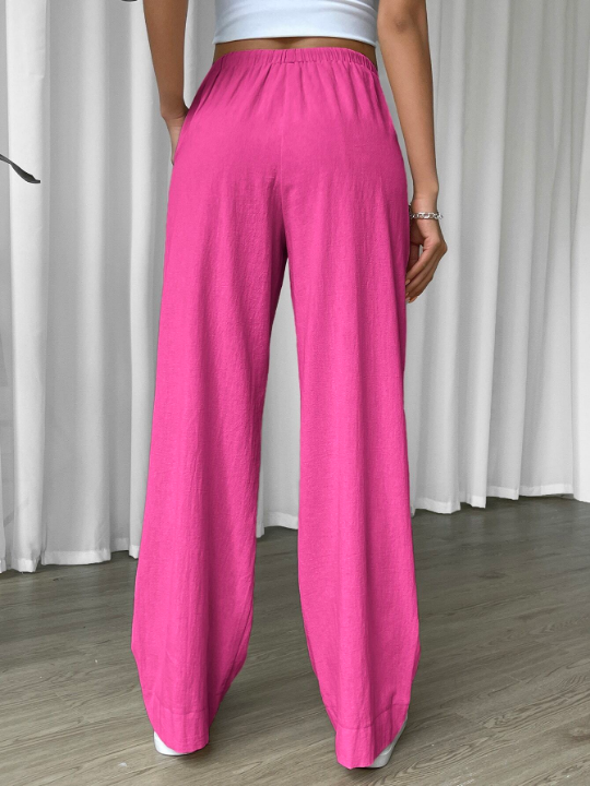 EZwear Linen Drawstring Waist Slant Pocket Wide Leg Pants